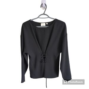 Wilfred Mabelle Black Crepe‎ Lace Up Front Blouse Size Small